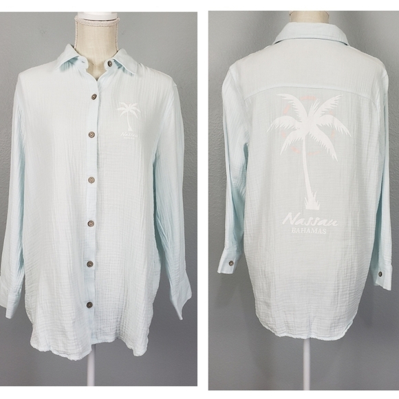 OCEAN DRIVE Gauze Nassau Bahamas Button Down Pale Blue Sz S - Picture 1 of 10